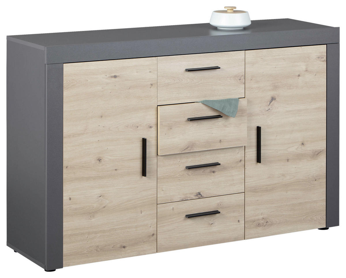 KOMMODE  in 134/86/40 cm  - Anthrazit/Schwarz, KONVENTIONELL, Holzwerkstoff/Kunststoff (134/86/40cm) - MID.YOU