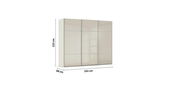 SCHWEBETÜRENSCHRANK 242/223/68 cm 3-türig Champagner - Champagner/Alufarben, KONVENTIONELL, Glas/Holzwerkstoff (242/223/68cm) - Novel