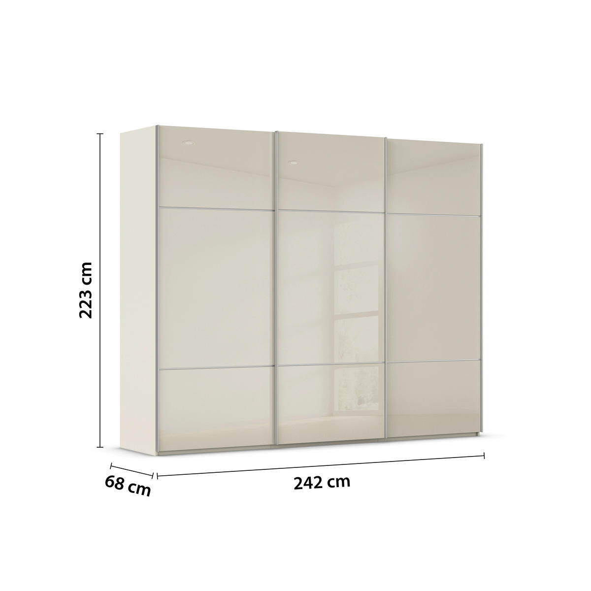 SCHWEBETÜRENSCHRANK 242/223/68 cm 3-türig Champagner  - Champagner/Alufarben, KONVENTIONELL, Glas/Holzwerkstoff (242/223/68cm) - Novel