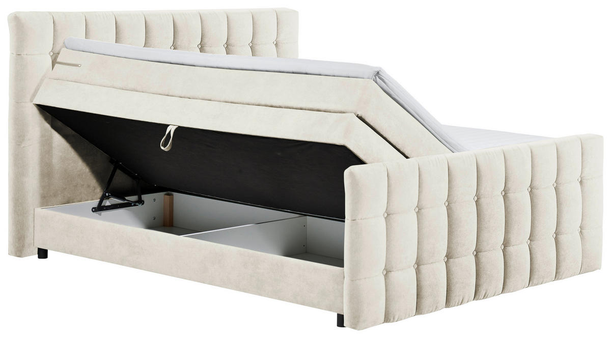 BOXSPRINGBETT 180/200 cm  in Creme  - Creme/Schwarz, Modern, Holzwerkstoff/Kunststoff (180/200cm) - MID.YOU