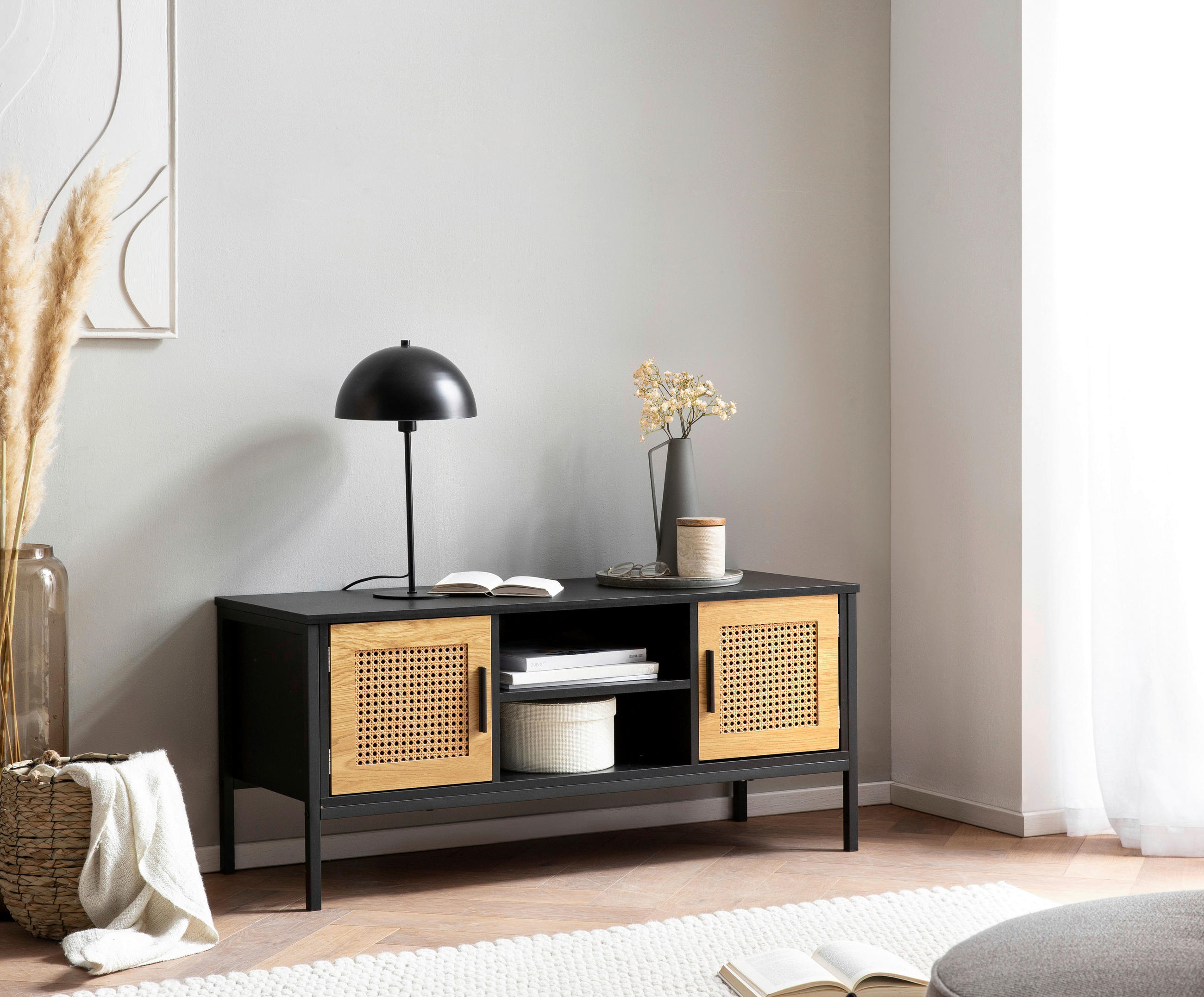 TV-BÄNK  i 110/48/40 cm  - brun/svart, Klassisk, metall/trämaterial (110/48/40cm) - Livetastic