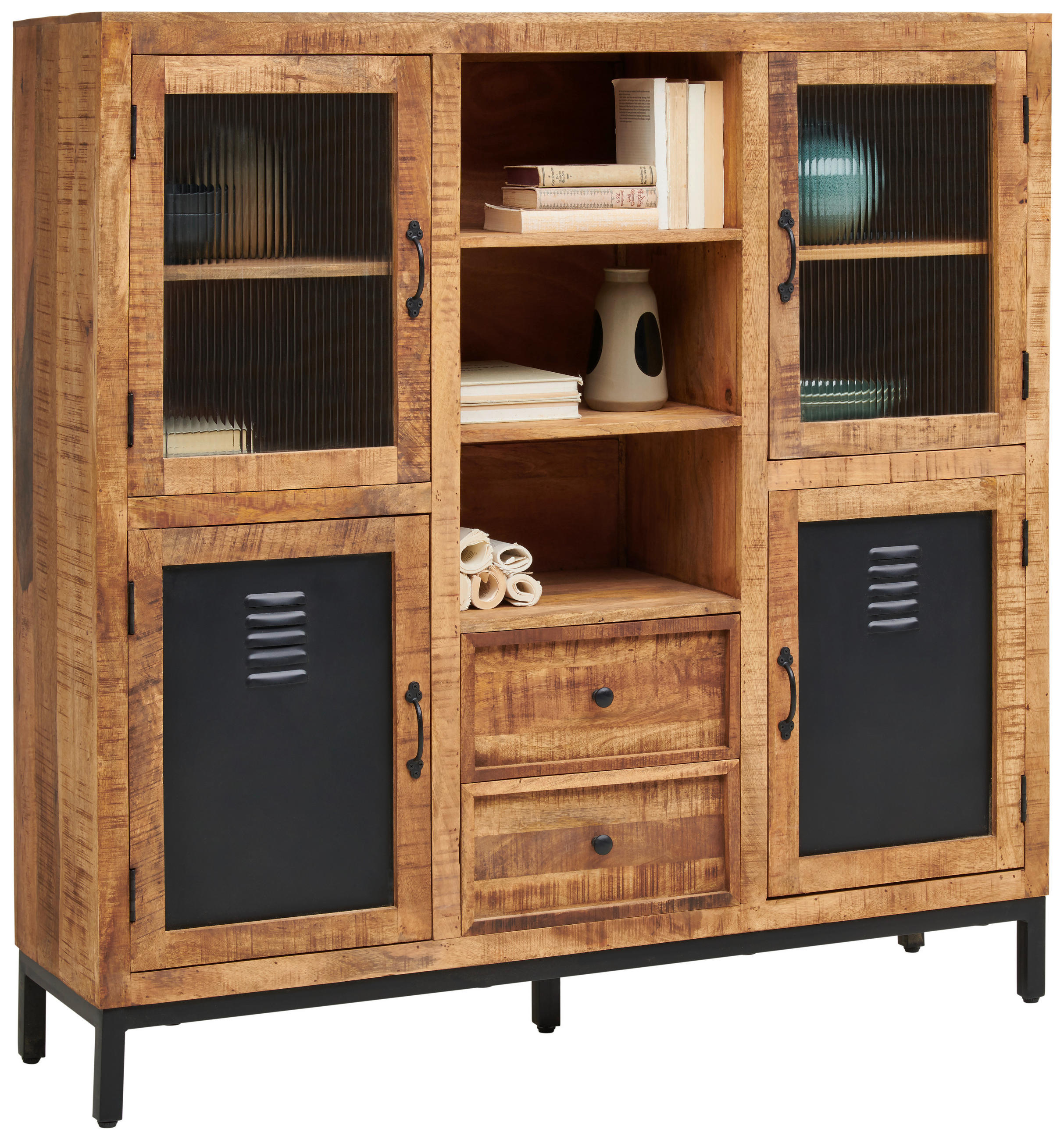 HIGHBOARD Naturfarben, Schwarz  145/145/40 cm  - Schwarz/Naturfarben, LIFESTYLE, Glas/Holz (145/145/40cm) - Landscape