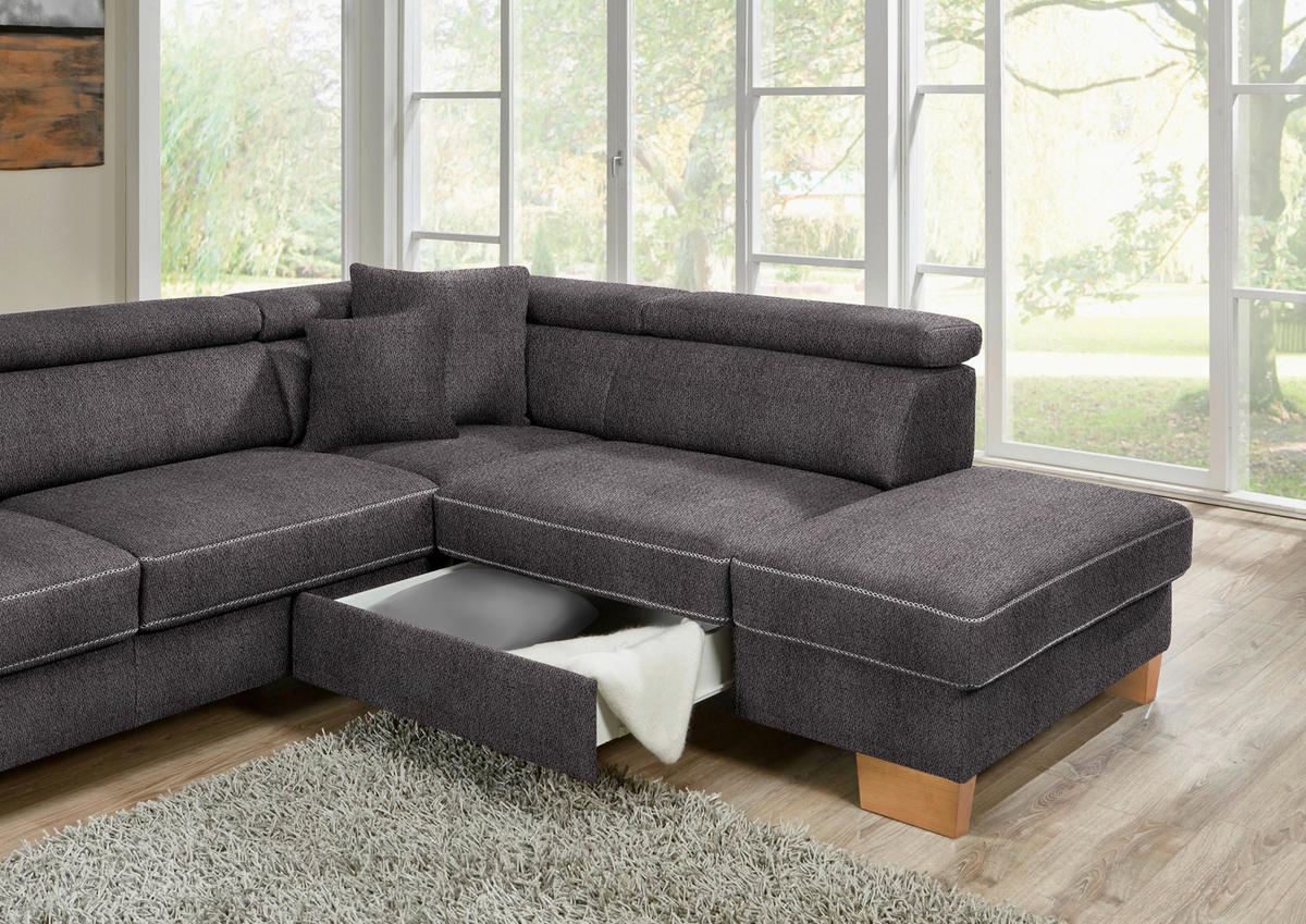 ECKSOFA in Mikrofaser Anthrazit  - Eichefarben/Anthrazit, Natur, Holz/Textil (226/273cm) - Beldomo System