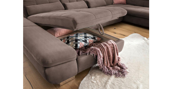 WOHNLANDSCHAFT  in Mikrofaser Hellbraun  - Chromfarben/Hellbraun, Design, Kunststoff/Textil (204/350/211cm) - Xora