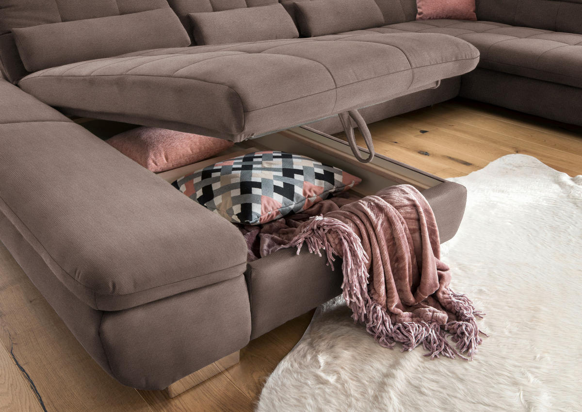 WOHNLANDSCHAFT in Mikrofaser Hellbraun  - Chromfarben/Hellbraun, Design, Kunststoff/Textil (204/350/211cm) - Xora