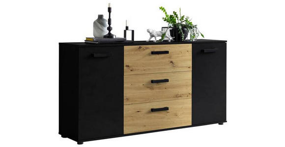 SIDEBOARD Schwarz, Eiche Artisan Einlegeböden, Türdämpfer  - Schwarz/Eiche Artisan, KONVENTIONELL, Holzwerkstoff/Kunststoff (150/78,9/38,5cm) - Carryhome