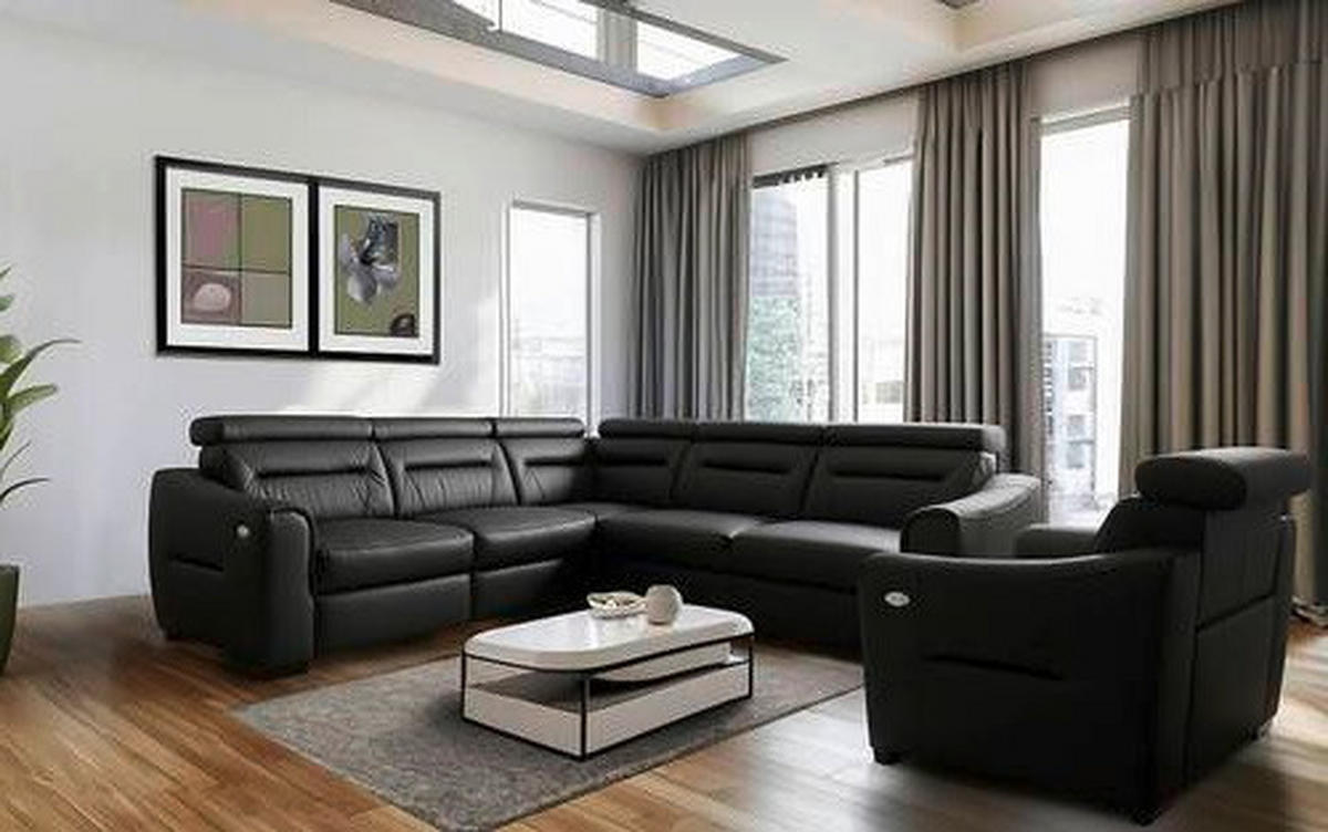 ECKSOFA Lederlook Echtleder Schwarz  - Wengefarben/Schwarz, Design, Leder/Holz (260/260cm) - Celina Home