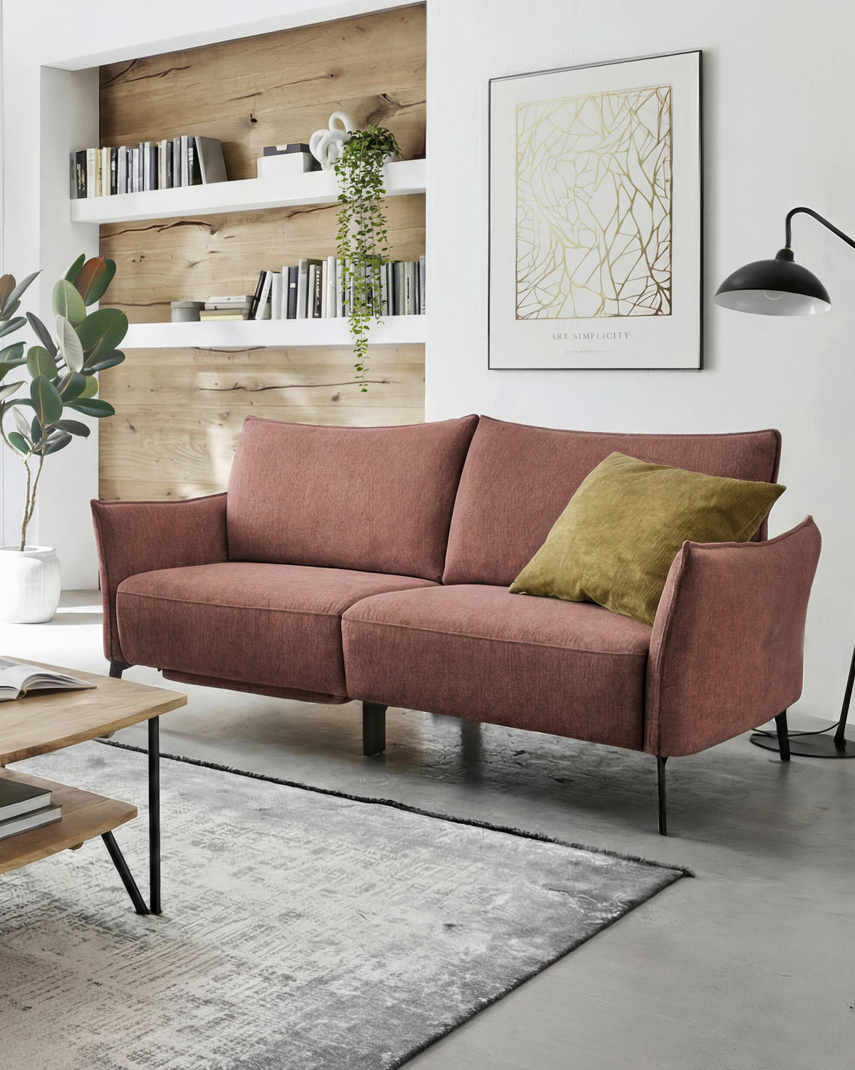 3-SITZER-SOFA Chenille Bordeaux  - Bordeaux/Schwarz, Konventionell, Textil/Metall (184/90/92cm) - Elegando