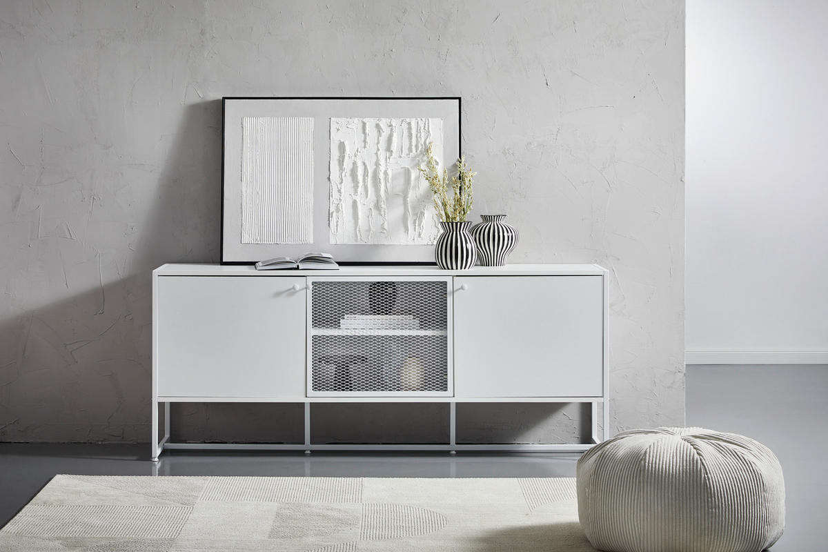 ŠIROKÁ KOMODA, bílá, 180/75/41 cm - bílá, Moderní, kov/kompozitní dřevo (180/75/41cm) - P & B