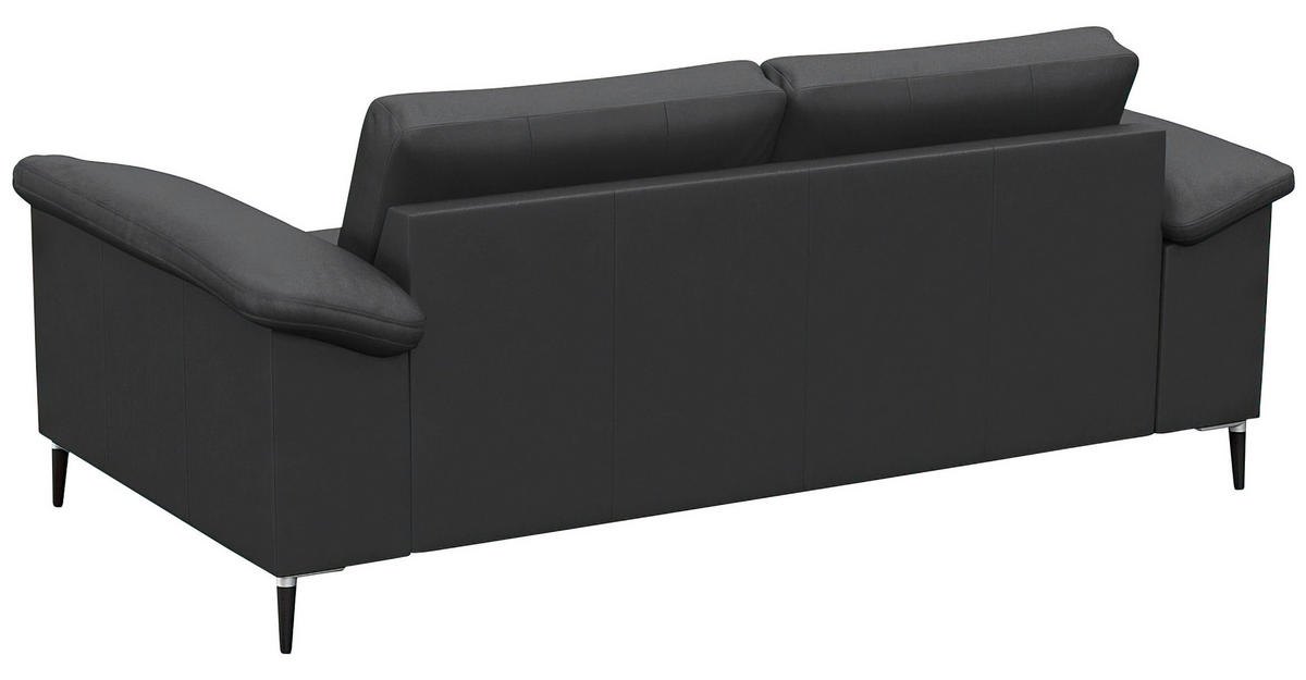 2-SITZER-SOFA Schwarz Echtleder  - Alufarben/Schwarz, Design, Leder/Metall (176/84,5/92cm) - Livetastic