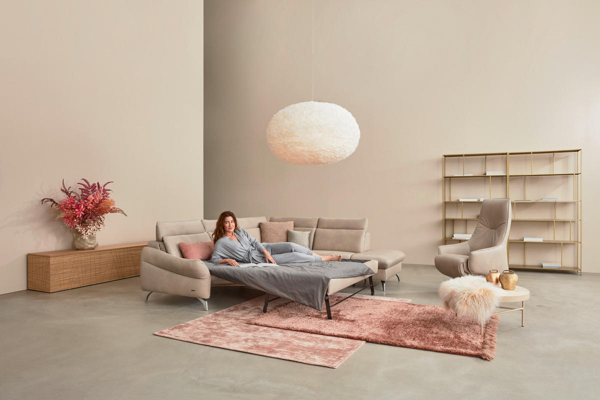 ECKSOFA in Echtleder Creme  - Edelstahlfarben/Creme, Konventionell, Leder/Metall (292/243cm) - Himolla Komfortklass