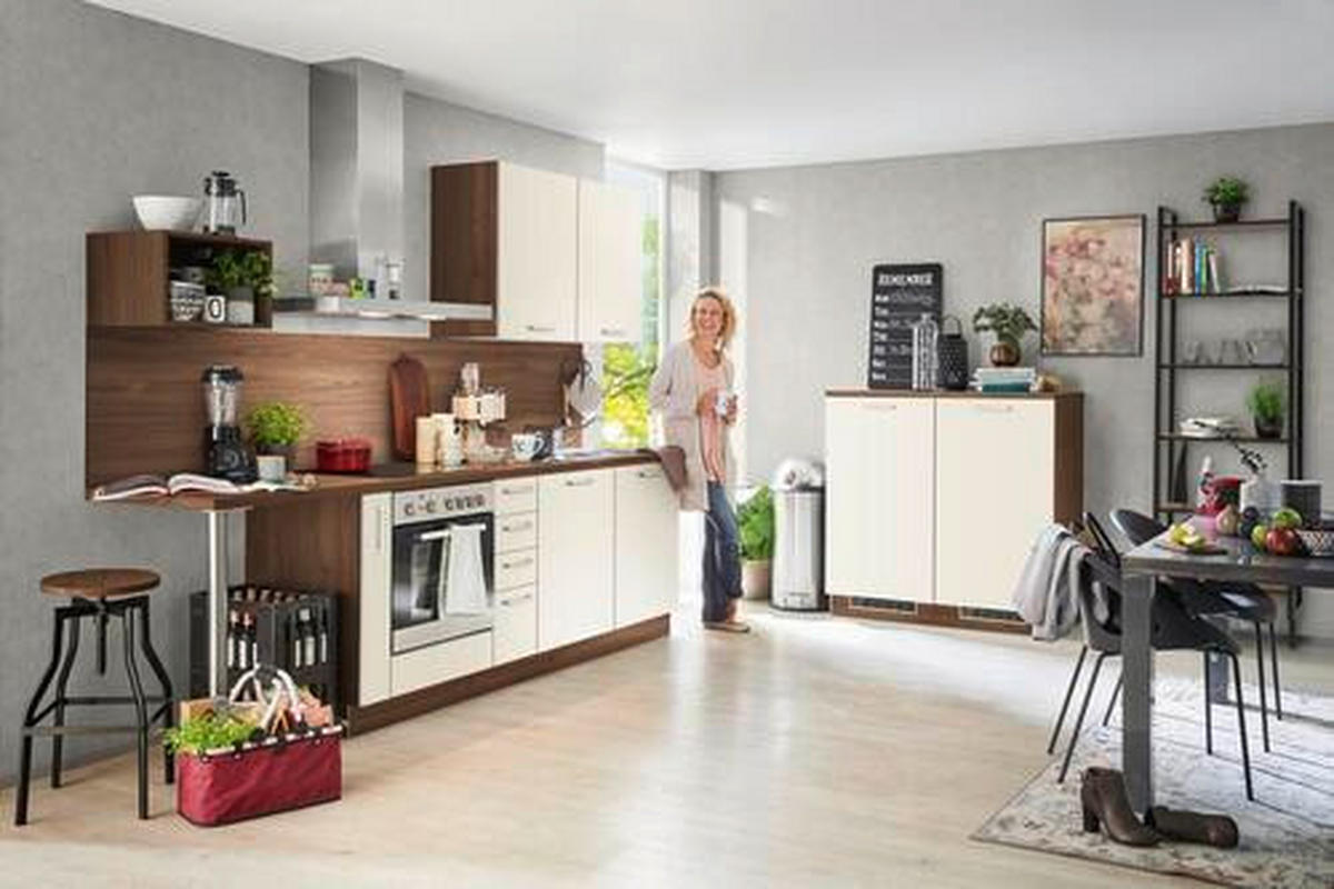 KUCHYNSKÁ LINKA WIN 295 - biela/farba orecha, Konventionell, kompozitné drevo (295/120cm) - Welnova