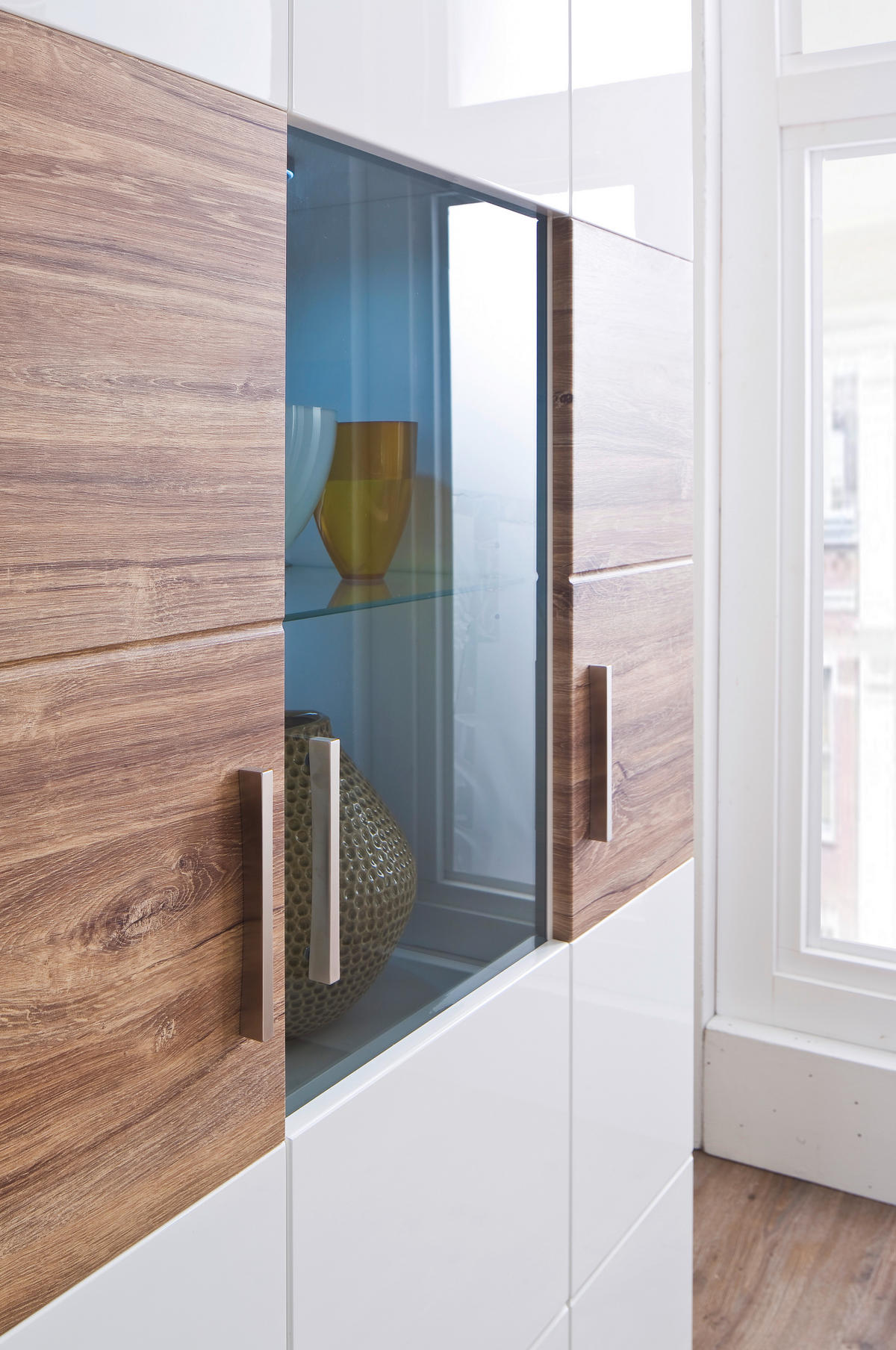 VITRINENKOMBINATION  in Weiß, Eichefarben - Eichefarben/Weiß, Design, Glas/Holzwerkstoff (100/199/37cm) - Livetastic