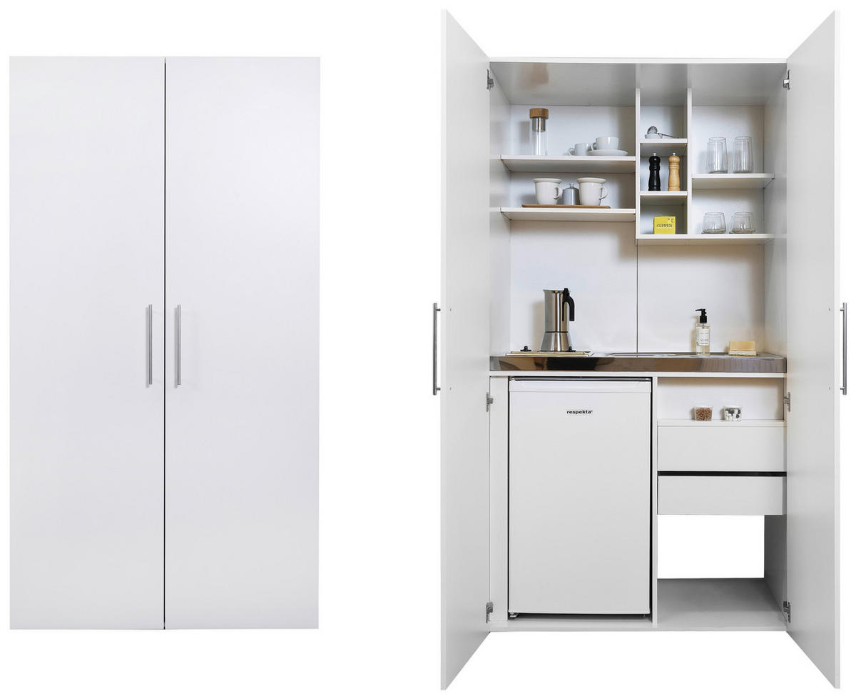 SCHRANKKÜCHE 104/193/67 cm  in Weiss  - Weiss/Edelstahlfarben, Modern, Holzwerkstoff/Metall (104/193/67cm) - Respekta