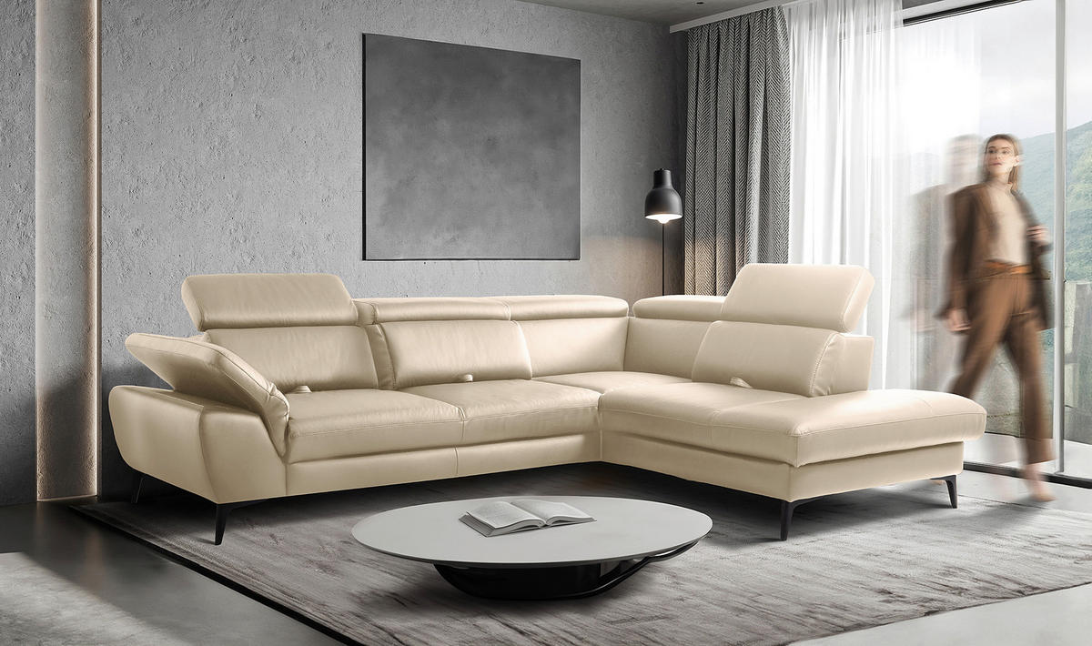 ECKSOFA  in Lederlook Echtleder Grau  274/220 cm  - Schwarz/Grau, Design, Leder/Textil (274/220cm) - Livetastic