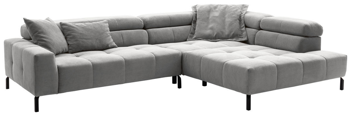 ECKSOFA in Cord Grau  - Schwarz/Grau, Konventionell, Textil/Metall (311/219cm) - Hom`in