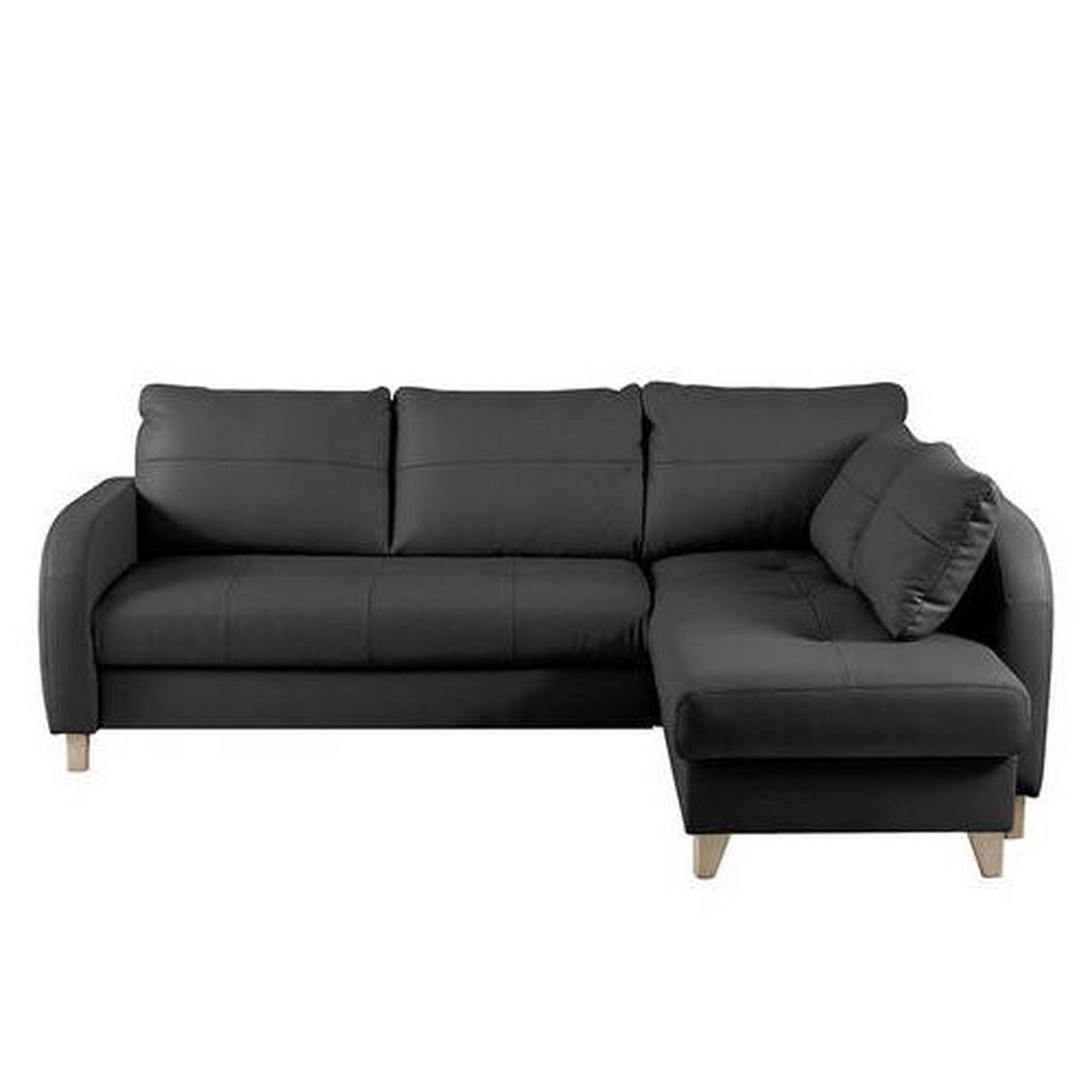 ECKSOFA Schwarz Echtleder Lederlook  - Buchefarben/Schwarz, Design, Leder/Holz (227/168cm) - Livetastic