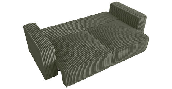 SCHLAFSOFA Cord Olivgrün  inkl. Zierkissen, Bettkasten, Schlaffunktion  - Schwarz/Olivgrün, MODERN, Kunststoff/Textil (250/68/104cm) - Xora