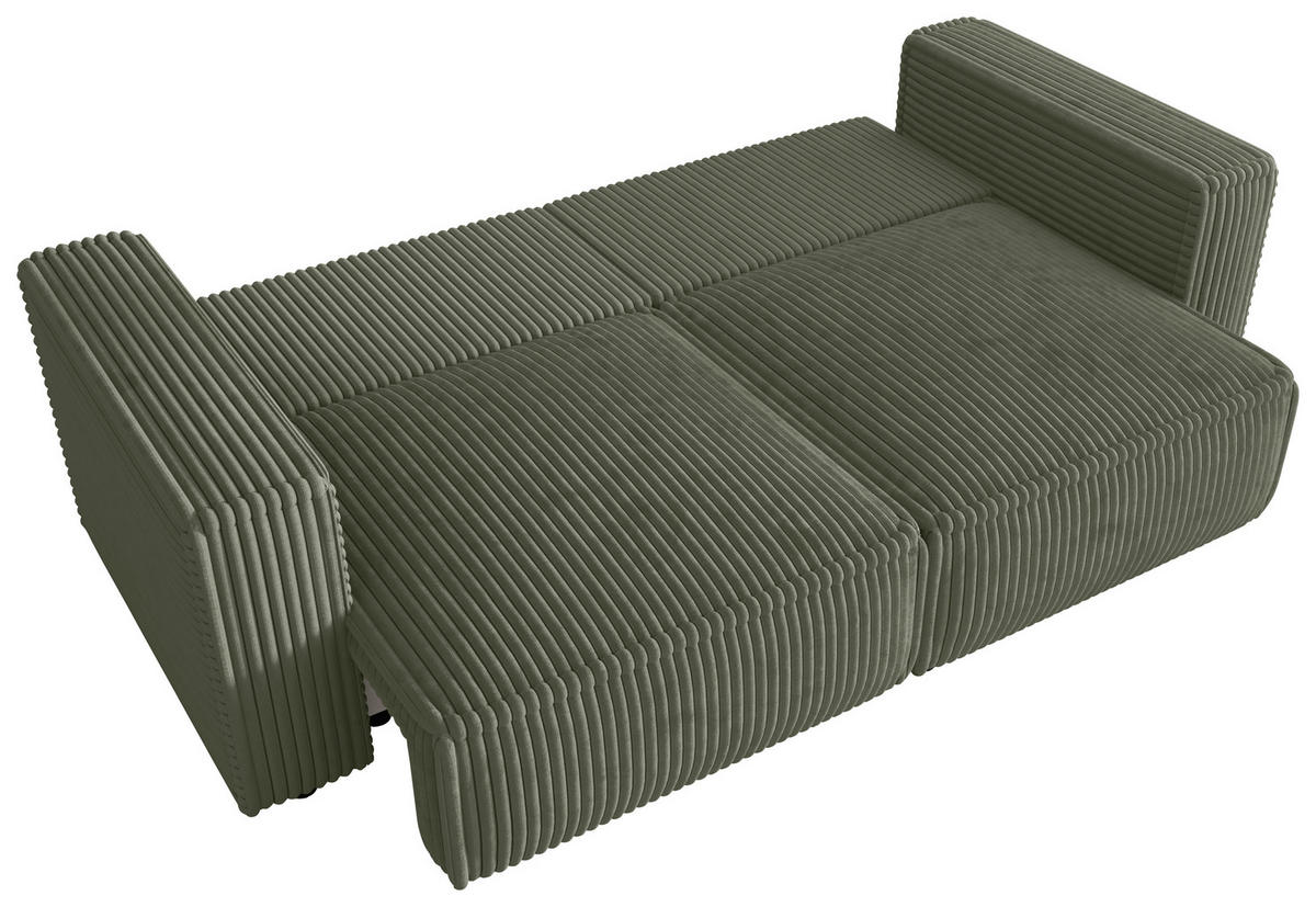 SCHLAFSOFA Cord Olivgrün  inkl. Zierkissen, Bettkasten, Schlaffunktion  - Schwarz/Olivgrün, MODERN, Kunststoff/Textil (250/68/104cm) - Xora