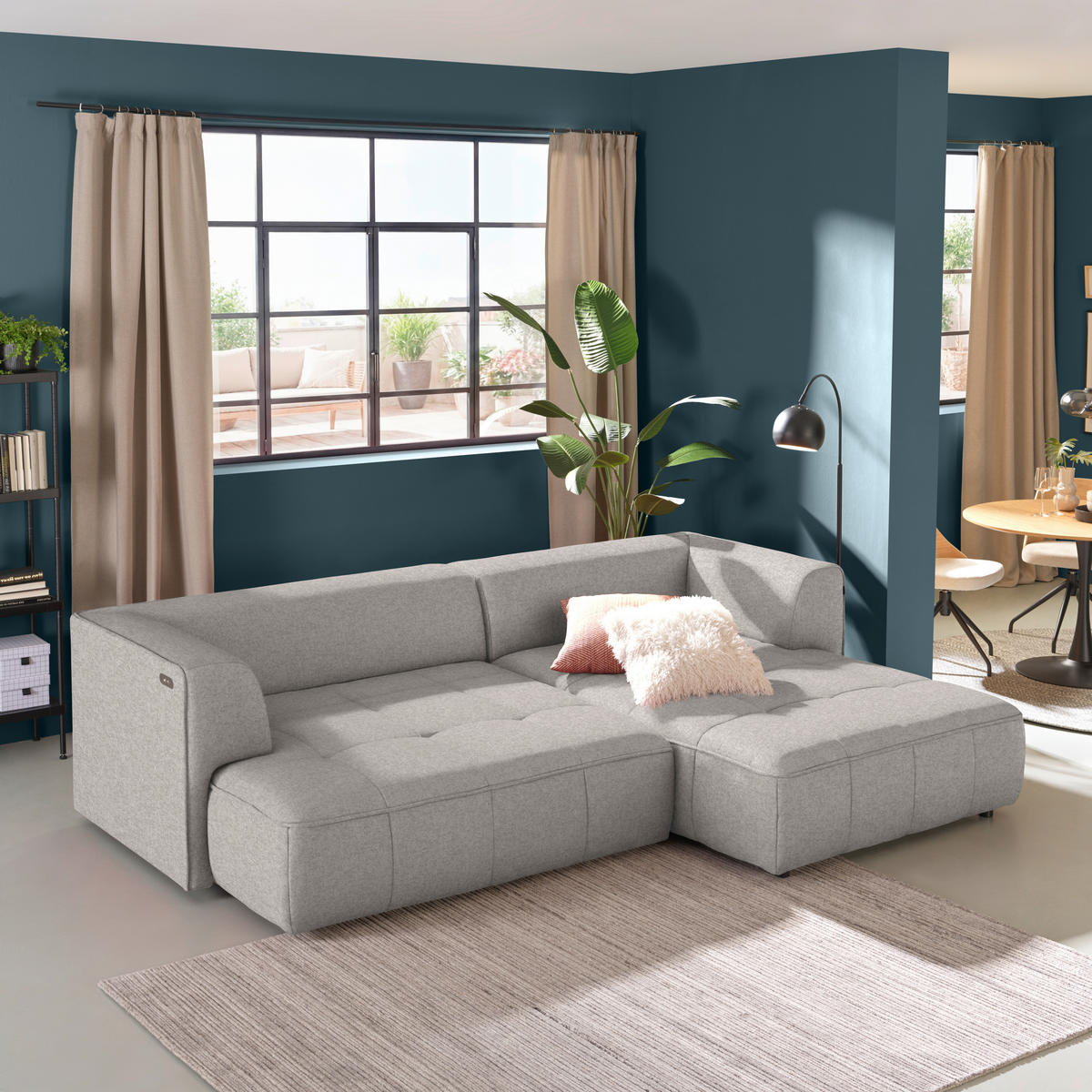 ECKSOFA Webstoff Greige  - Greige/Schwarz, Design, Kunststoff/Textil (288/188cm) - Welnova