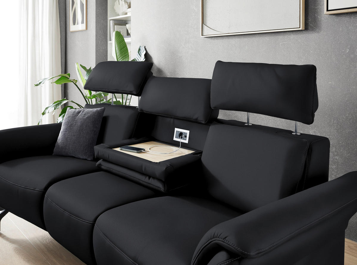 TRAPEZSOFA in Echtleder Anthrazit  - Anthrazit/Schwarz, Konventionell, Leder/Metall (221/103/95cm) - Dieter Knoll