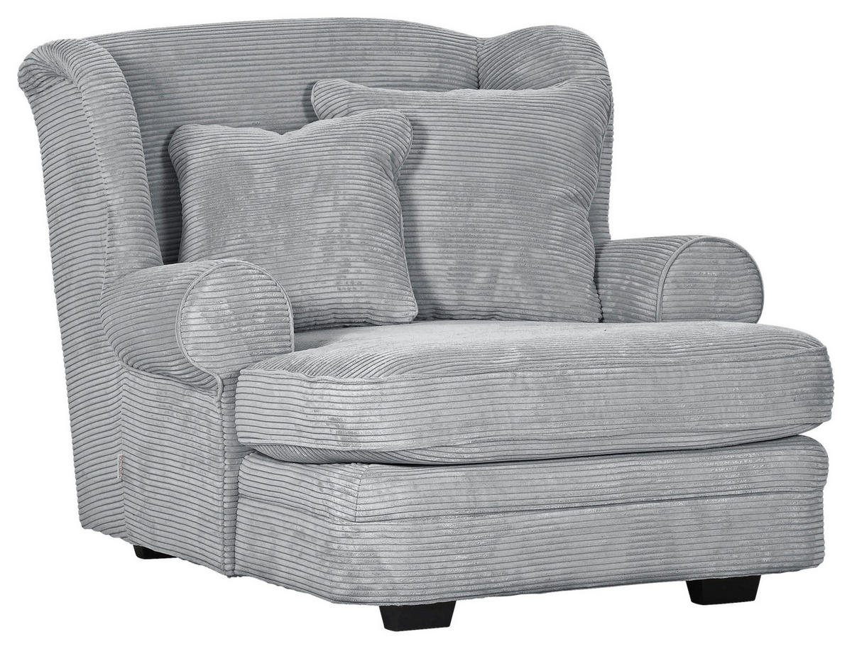 XXL-SESSEL in Cord Hellgrau  - Beige/Dunkelbraun, Design, Holz/Textil (121/100/140cm) - Ambia Home