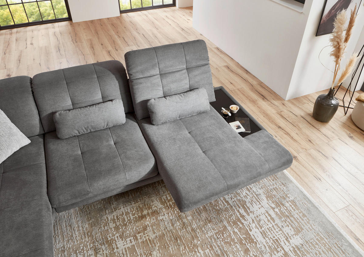 ECKSOFA in Flachgewebe Grau  - Schwarz/Grau, Design, Textil/Metall (190/309cm) - Beldomo Style