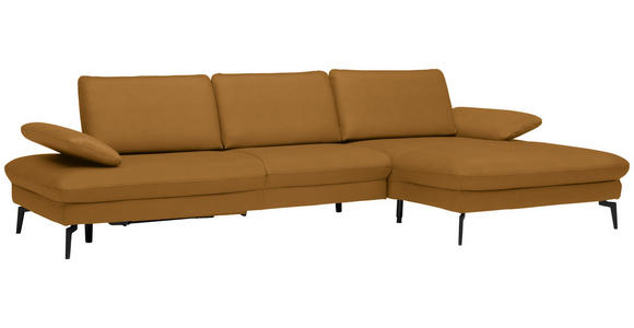 ECKSOFA in Echtleder Currygelb  - Currygelb/Schwarz, Design, Leder/Metall (325/157cm) - Dieter Knoll