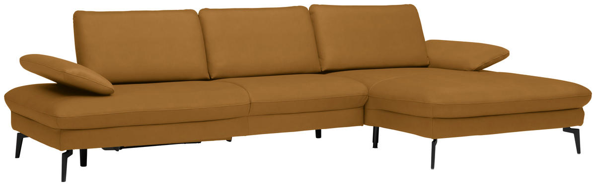 ECKSOFA in Echtleder Currygelb  - Currygelb/Schwarz, Design, Leder/Metall (325/157cm) - Dieter Knoll