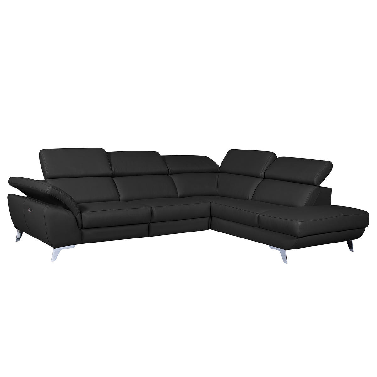 ECKSOFA  in Echtleder Schwarz  283/228 cm  - Silberfarben/Schwarz, Design, Leder/Metall (283/228cm) - Livetastic