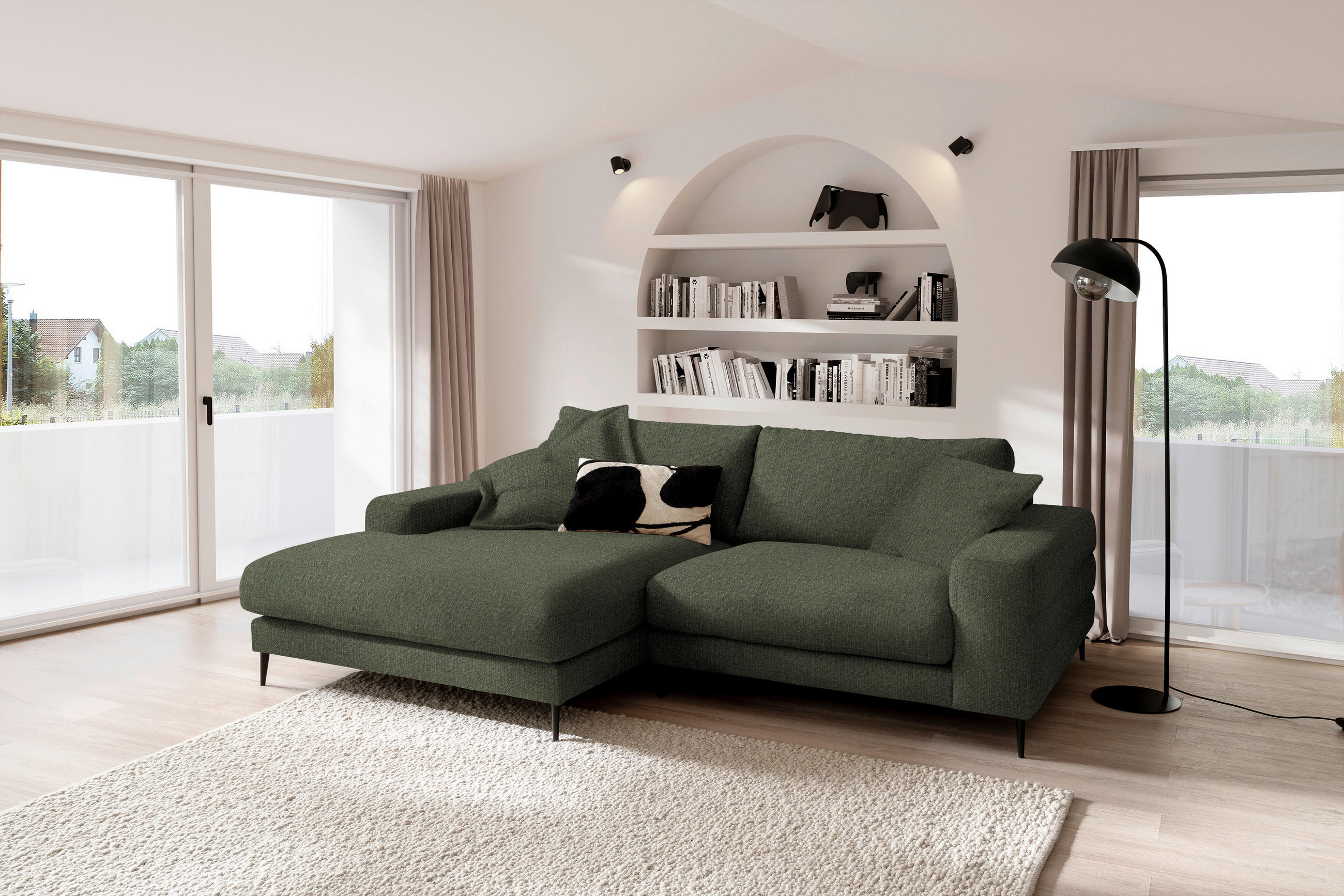 ECKSOFA in Flachgewebe Dunkelgrün  177/253 cm  - Dunkelgrün/Schwarz, Design, Textil/Metall (177/253cm) - Dieter Knoll
