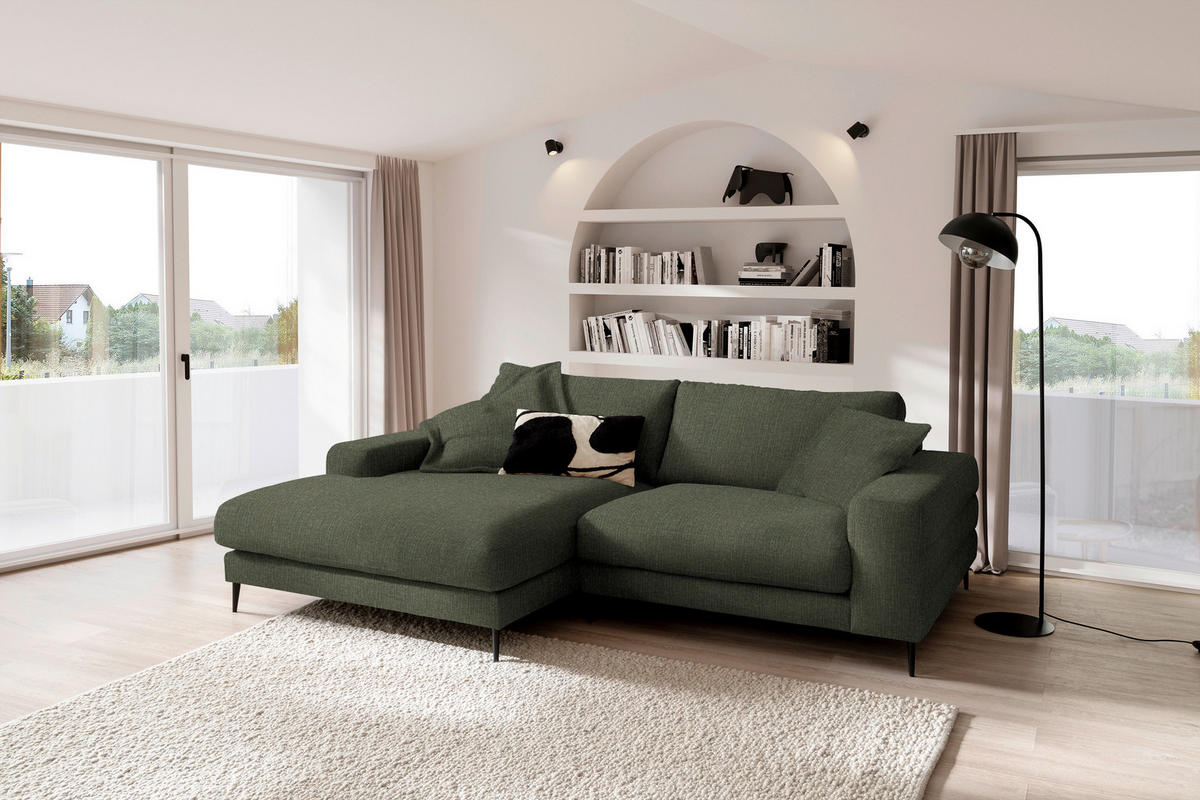 ECKSOFA in Flachgewebe Dunkelgrün  - Dunkelgrün/Schwarz, Design, Textil/Metall (177/253cm) - Dieter Knoll
