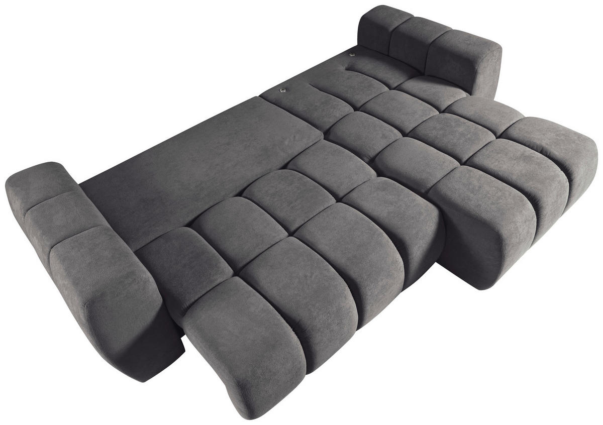 ECKSOFA FERANO Grau Velours  - Schwarz/Grau, Design, Kunststoff/Textil (253/172cm) - Livetastic