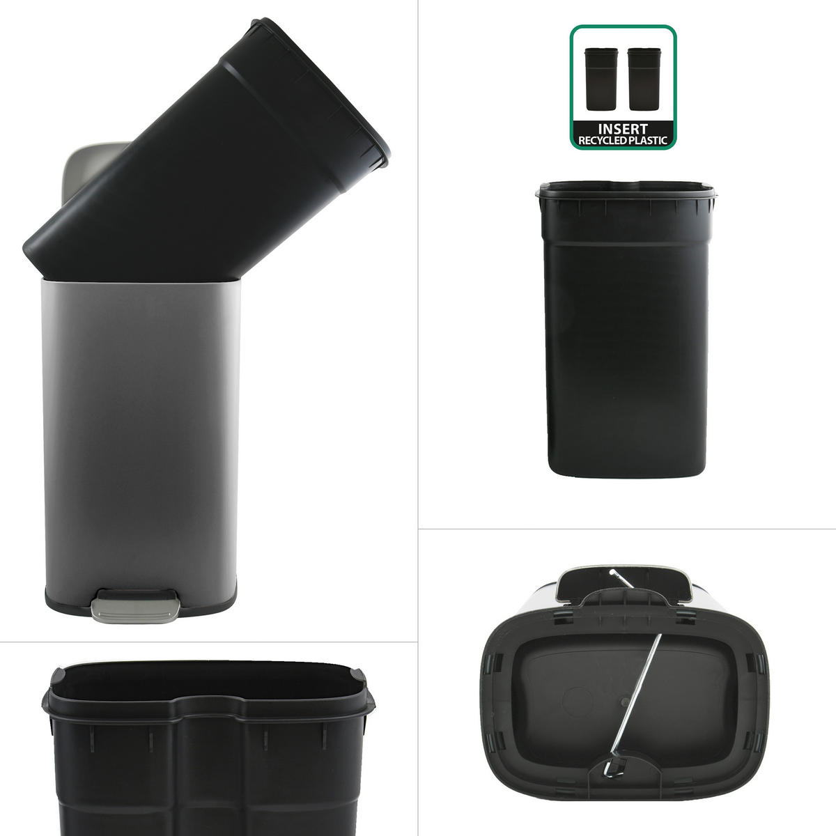 TRETEIMER 50 L  - Dunkelgrau/Schwarz, Basics, Kunststoff/Metall (42,7/29,7/64,3cm) - Spirella