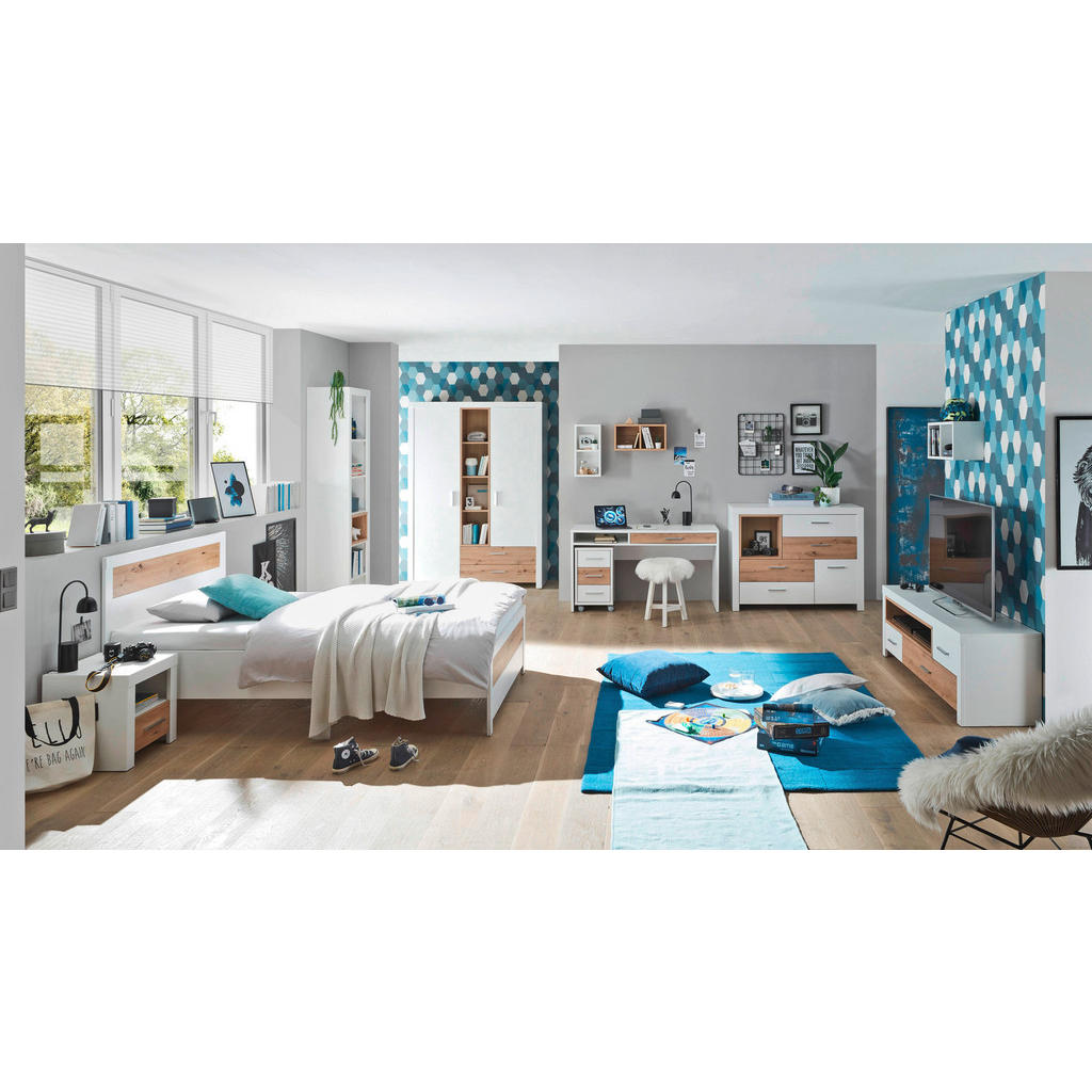 Thumbnail - Xora Bett, Weiß, Eiche Artisan, Kunststoff, 120x200 cm, für Rollrost geeignet, Schlafzimmer, Betten, Einzelbetten