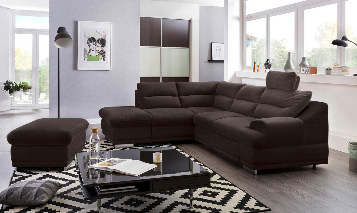 WOHNLANDSCHAFT in Velours Braun  - Chromfarben/Braun, KONVENTIONELL, Textil/Metall (217/264cm) - MID.YOU