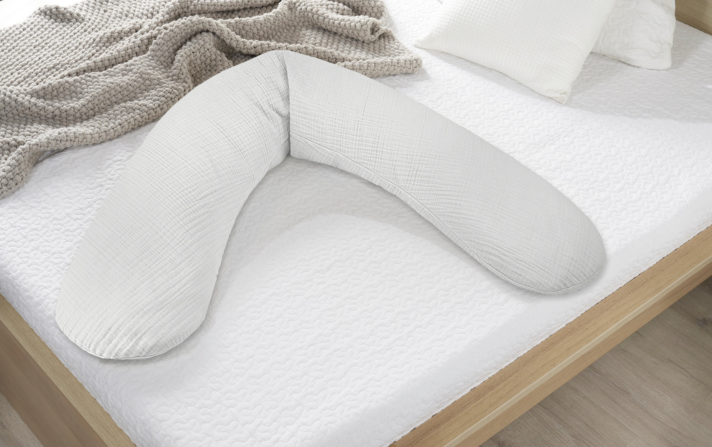STILLKISSEN 190 cm Musselin   - Hellgrau, Basics, Textil (190cm) - Theraline