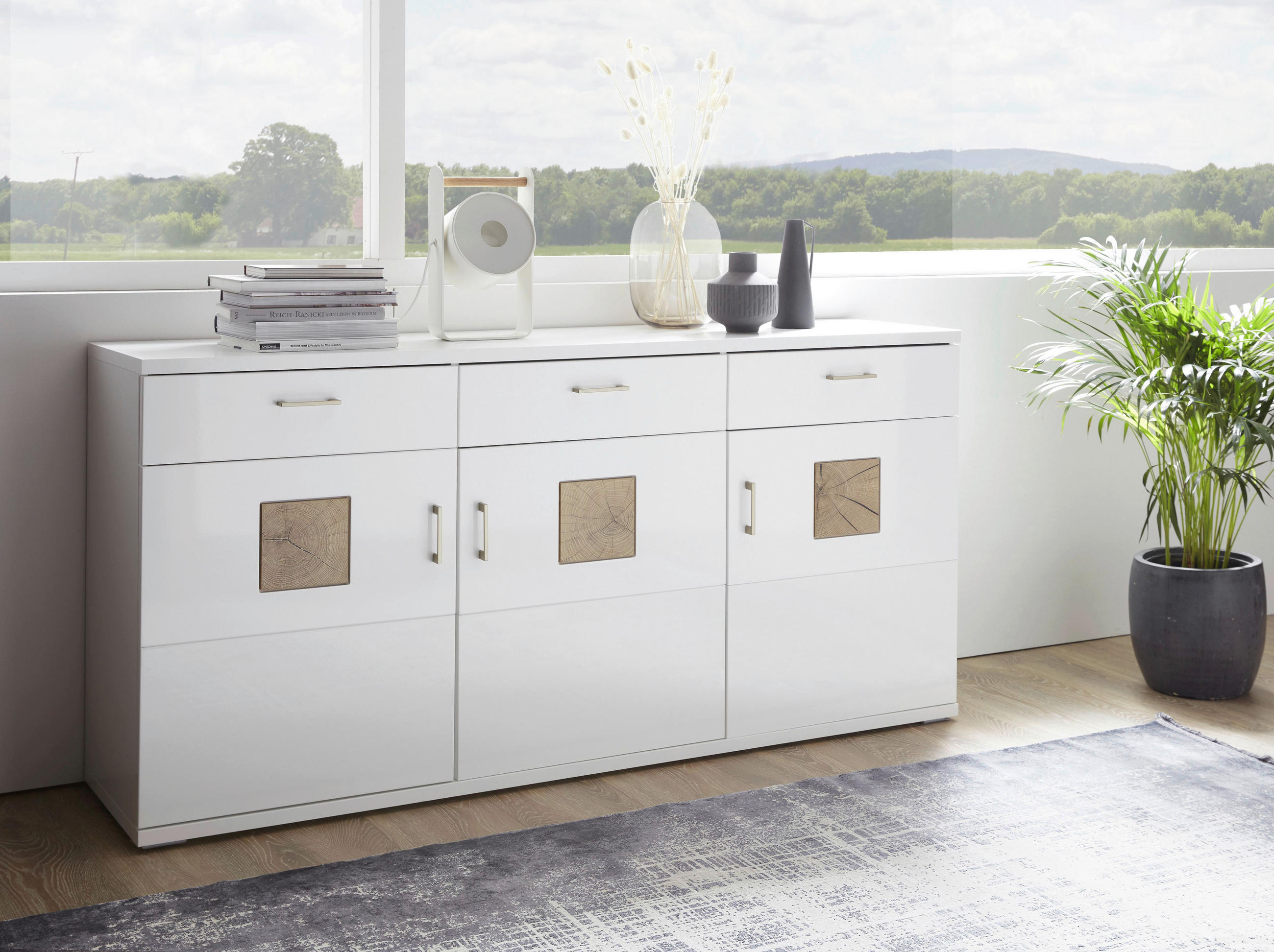 SIDEBOARD Weiss, Eichefarben, Weiss Hochglanz  180/91/43,8 cm  - Weiss Hochglanz/Weiss, Design, Holzwerkstoff/Kunststoff (180/91/43,8cm) - Xora