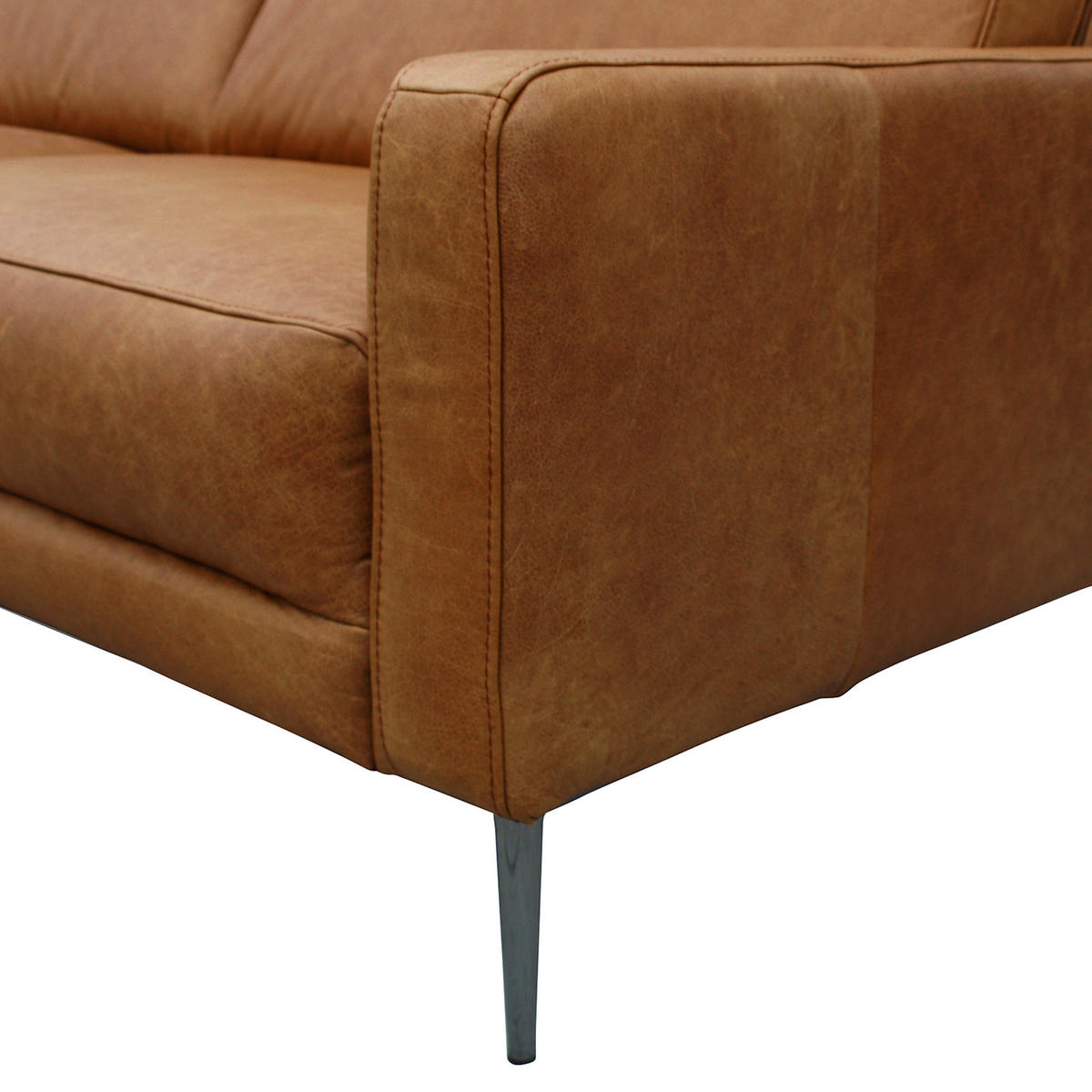 3-SITZER-SOFA in Echtleder Cognac  - Cognac/Schwarzchrom, Design, Leder/Metall (187/85/92cm) - Livetastic