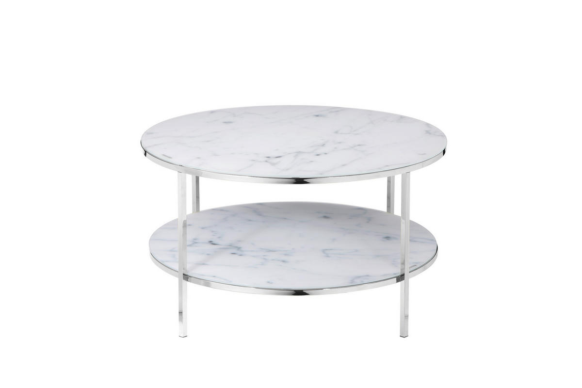 COUCHTISCH 80/80/45 cm rund Weiß, Chromfarben  - Chromfarben/Weiß, Design, Glas/Metall (80/80/45cm) - Livetastic