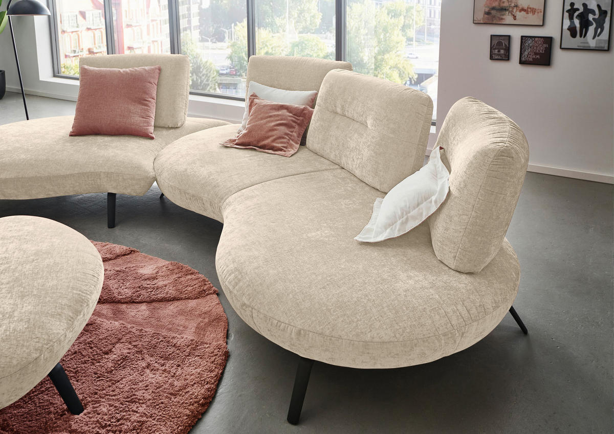 BIGSOFA Flachgewebe Creme  - Creme/Schwarz, Design, Textil/Metall (456/93/138cm) - Moderano
