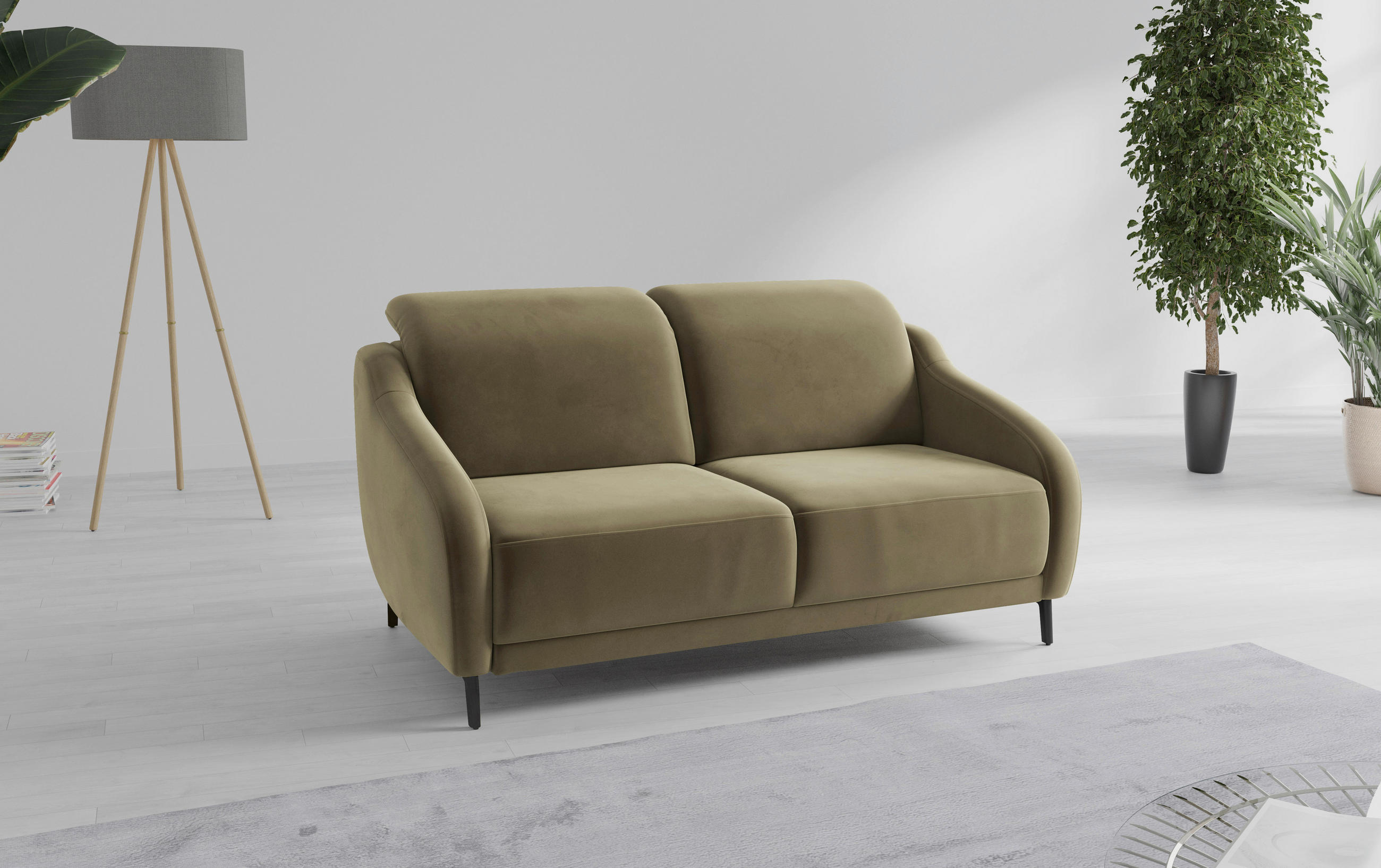 2,5-SITZER in Samt Olivgrün  - Schwarz/Olivgrün, MODERN, Textil/Metall (172/93/104cm) - Sit & More
