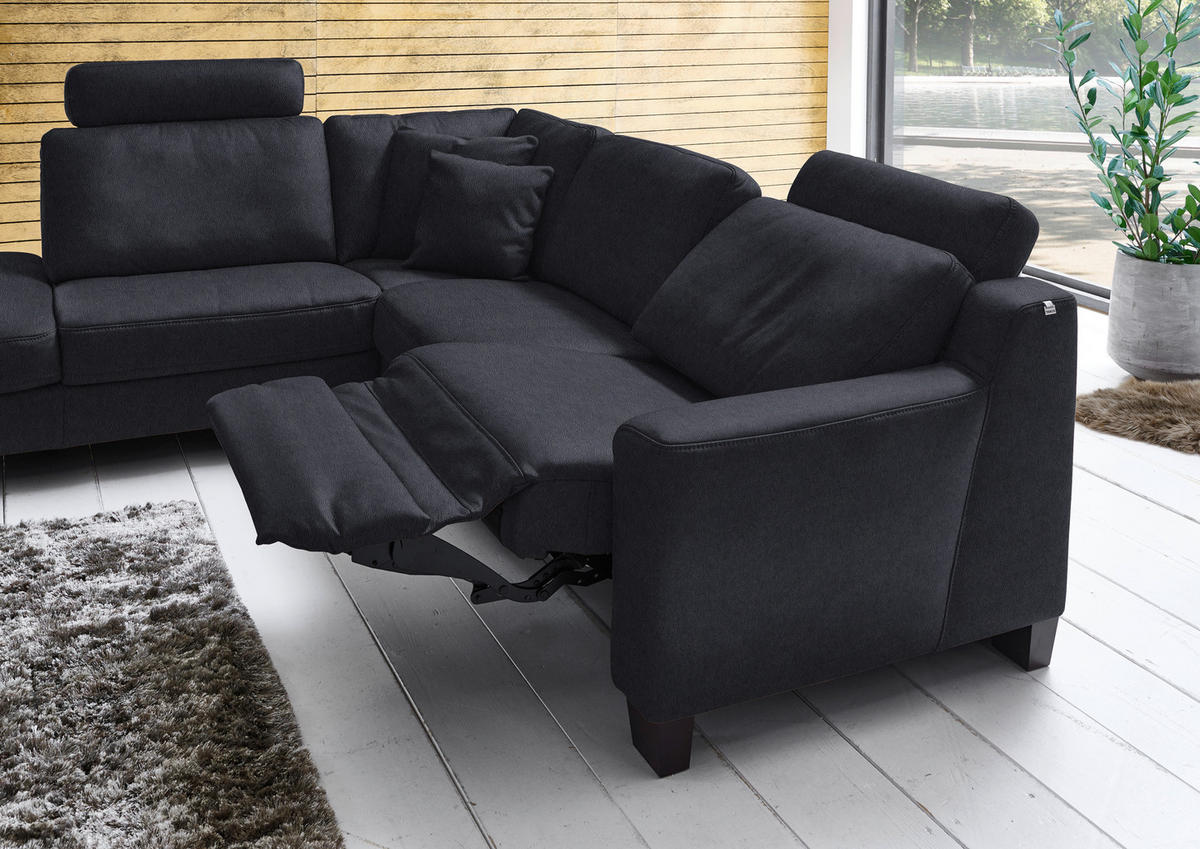 ECKSOFA in Echtleder Schwarz  - Eichefarben/Schwarz, Design, Leder/Holz (235/259cm) - Valdera