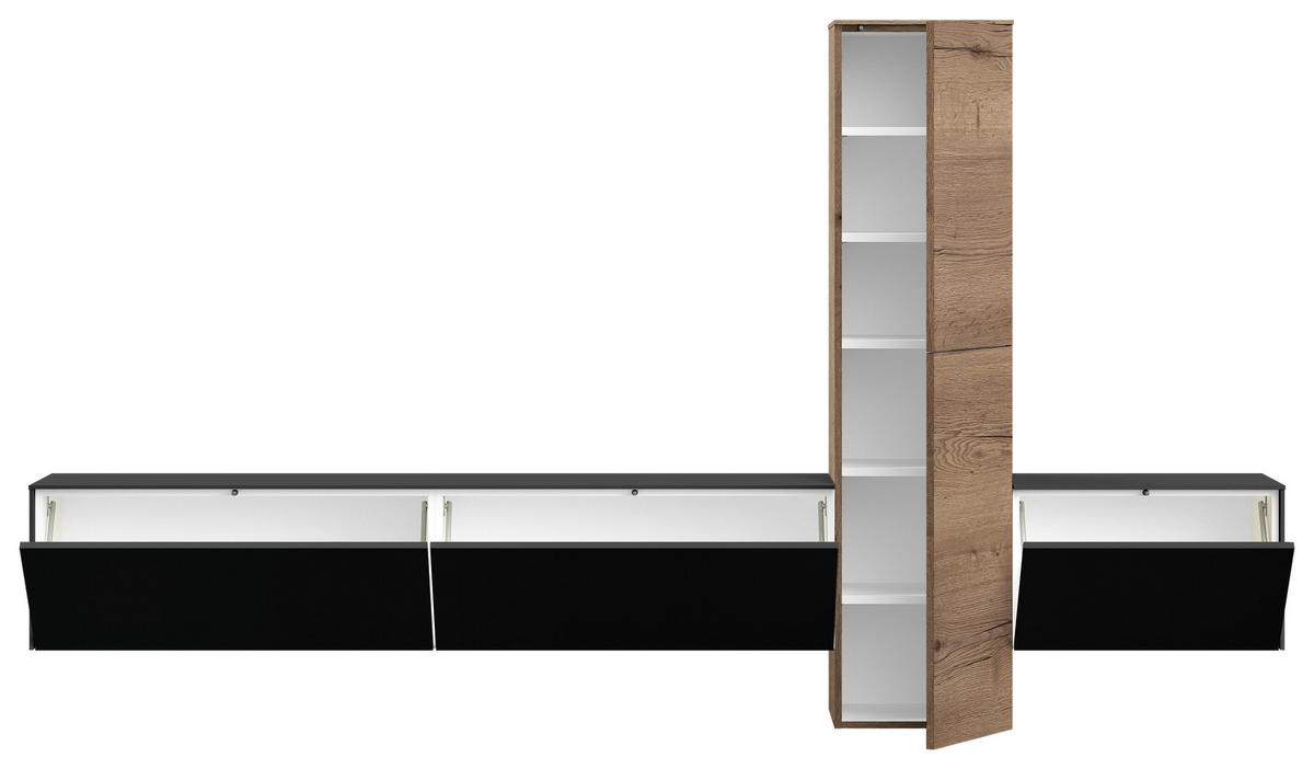 WOHNWAND  in Schwarz, Eichefarben  282/160/37 cm  - Eichefarben/Schwarz, Design, Holzwerkstoff (282/160/37cm) - Celina Home