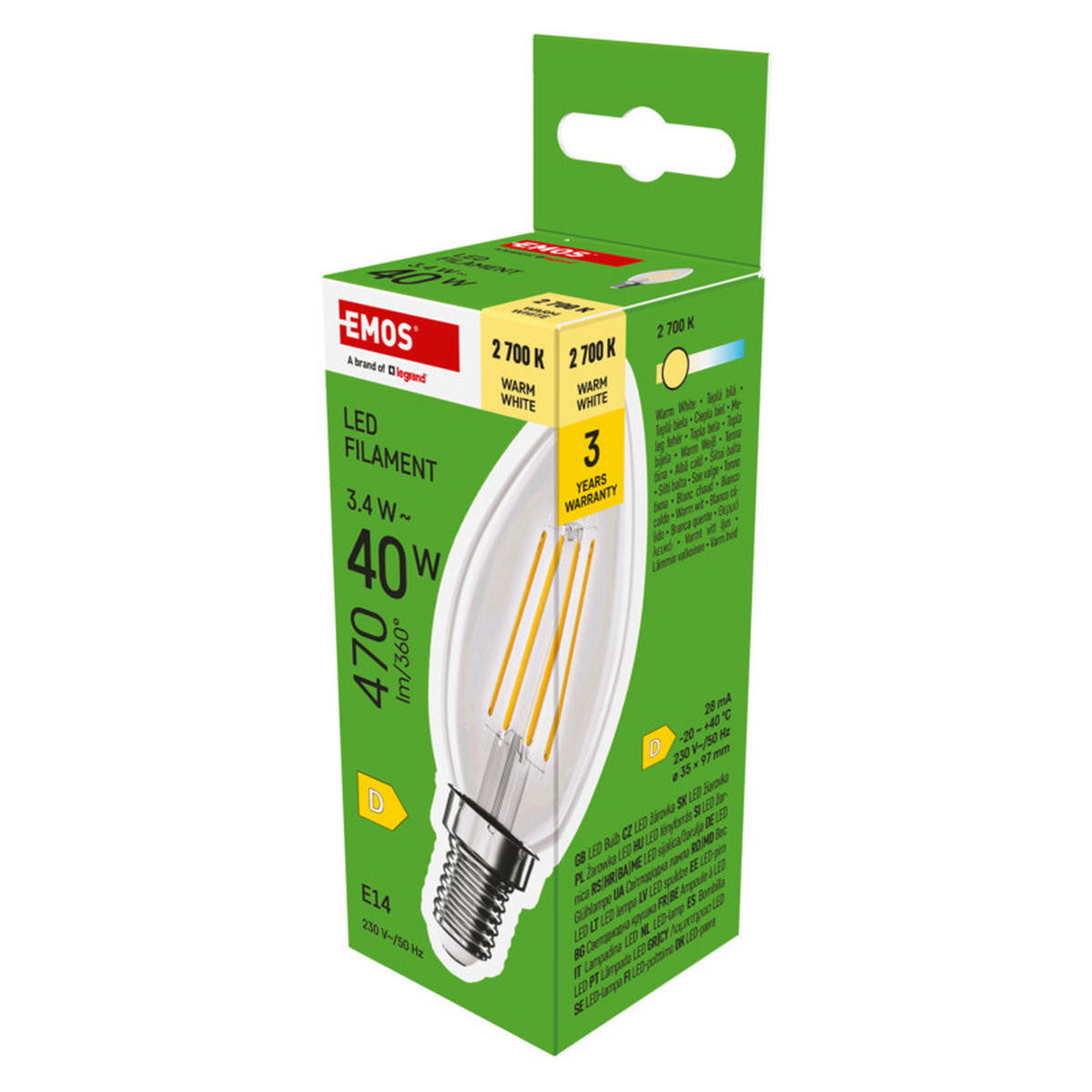 FILAMENTOVÁ LED ŽÁROVKA E14 - Basics, plast (3.5/3.5/9.7cm)
