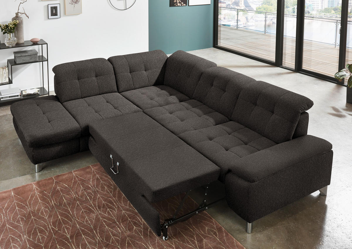 ECKSOFA in Chenille Anthrazit  - Chromfarben/Anthrazit, Design, Textil/Metall (260/310cm) - Beldomo Speed