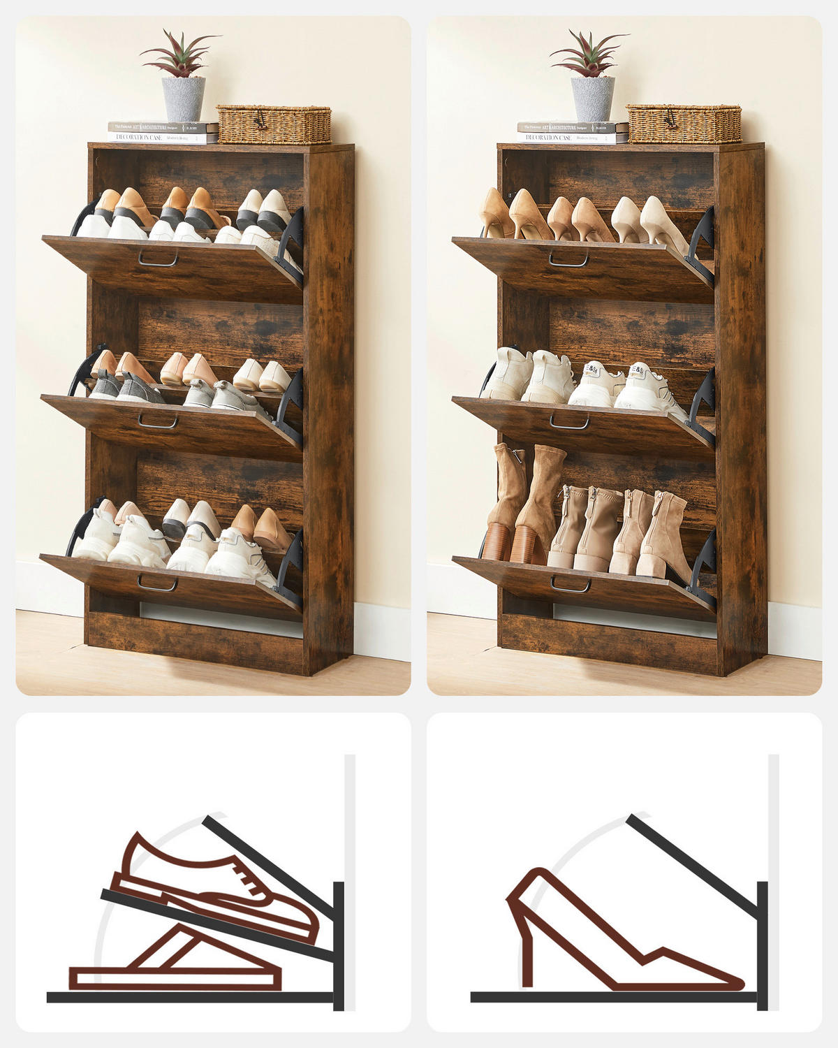 VYKLÁPĚCÍ BOTNÍK, hnědá, černá, 60/120/24 cm - černá/hnědá, Trend, kov/kompozitní dřevo (60/120/24cm) - Boxxx