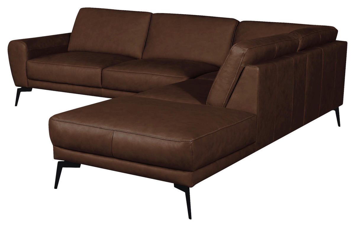 ECKSOFA in Echtleder Dunkelbraun  273/250 cm  - Dunkelbraun/Schwarz, Design, Leder/Metall (273/250cm) - Livetastic