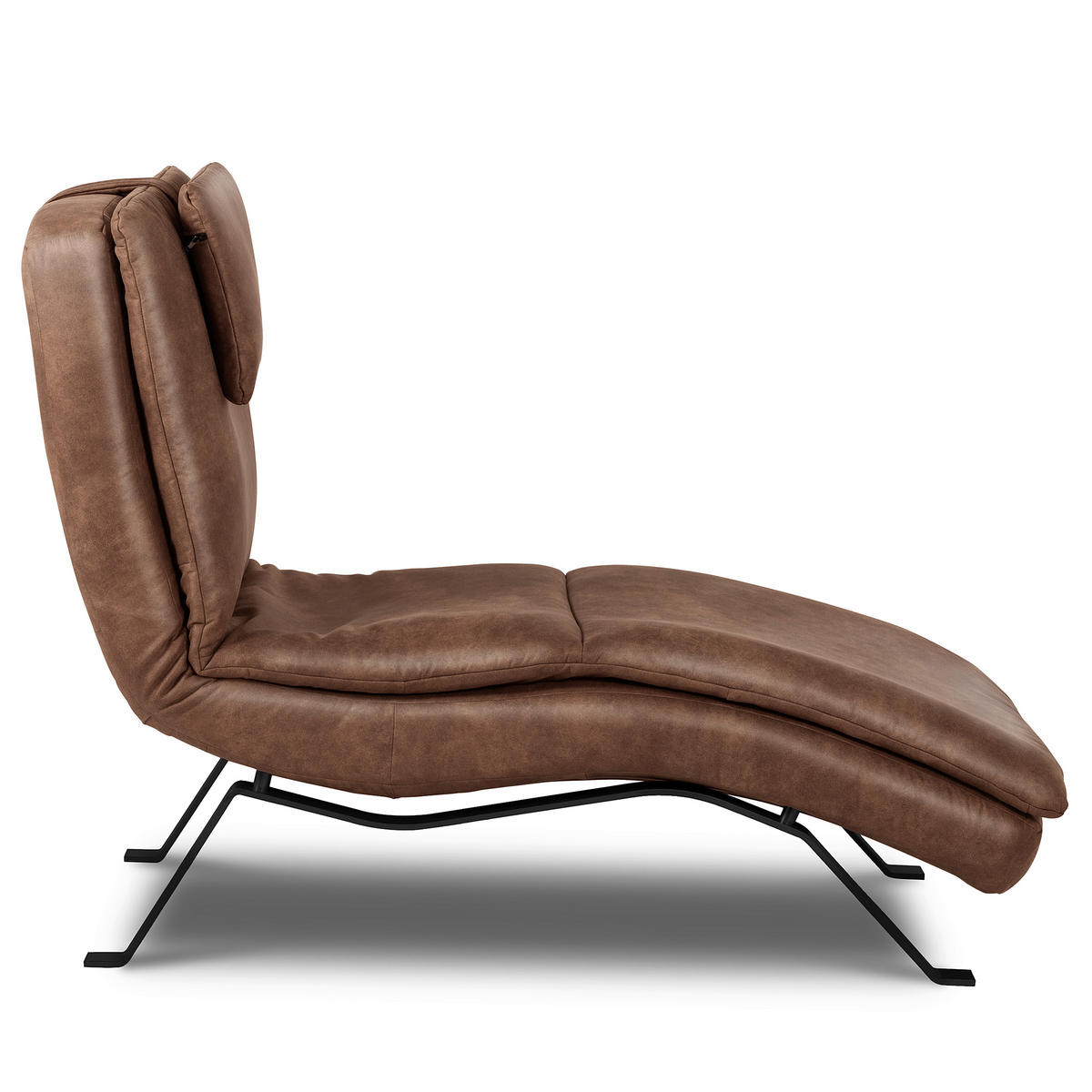 RELAXLIEGE in Echtleder Braun  - Schwarz/Braun, Design, Leder/Metall (65/95/171cm) - Celina Home