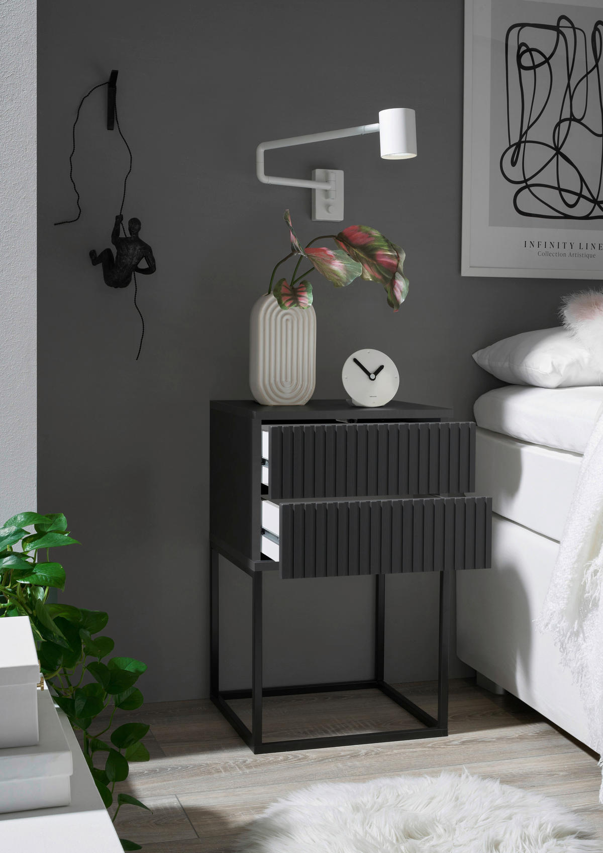 NACHTSCHRANK 40/65/38,5 cm  - Graphitfarben/Schwarz, MODERN, Holzwerkstoff/Metall (40/65/38,5cm) - Livetastic